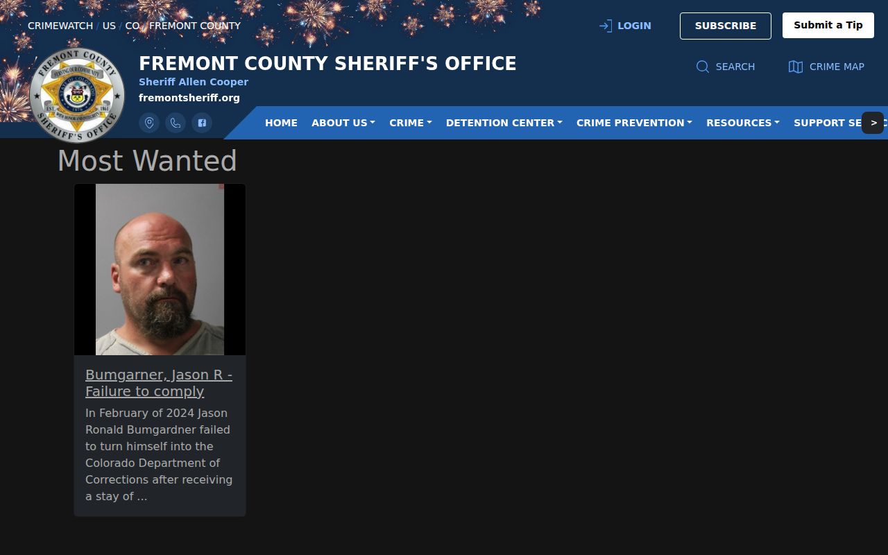 Fremont County warrant records Most Wanted program interface