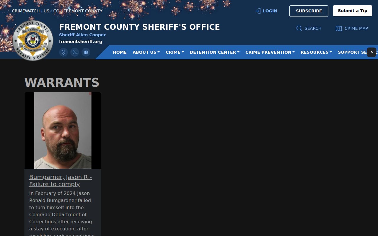 Fremont County warrant lookup official Sheriff warrant posts