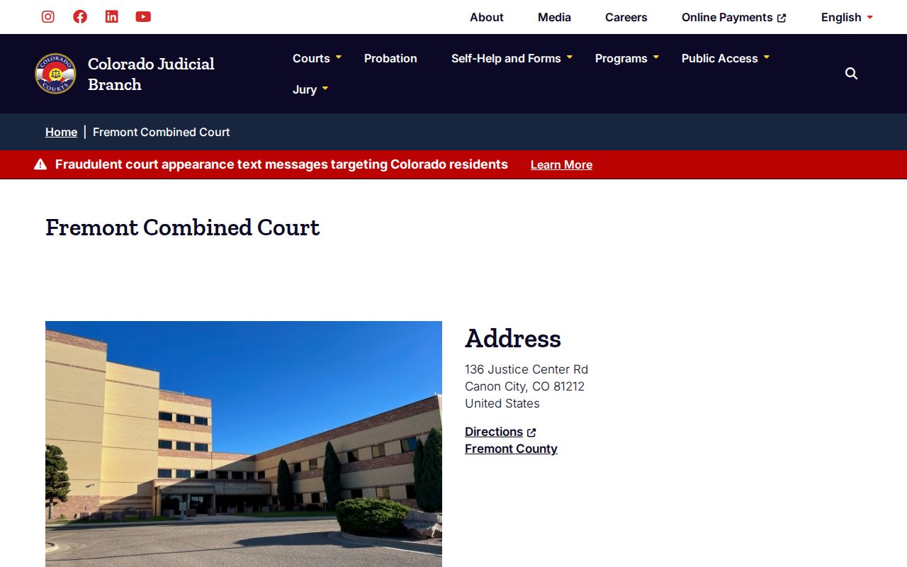 Fremont Combined Court contact page for court records